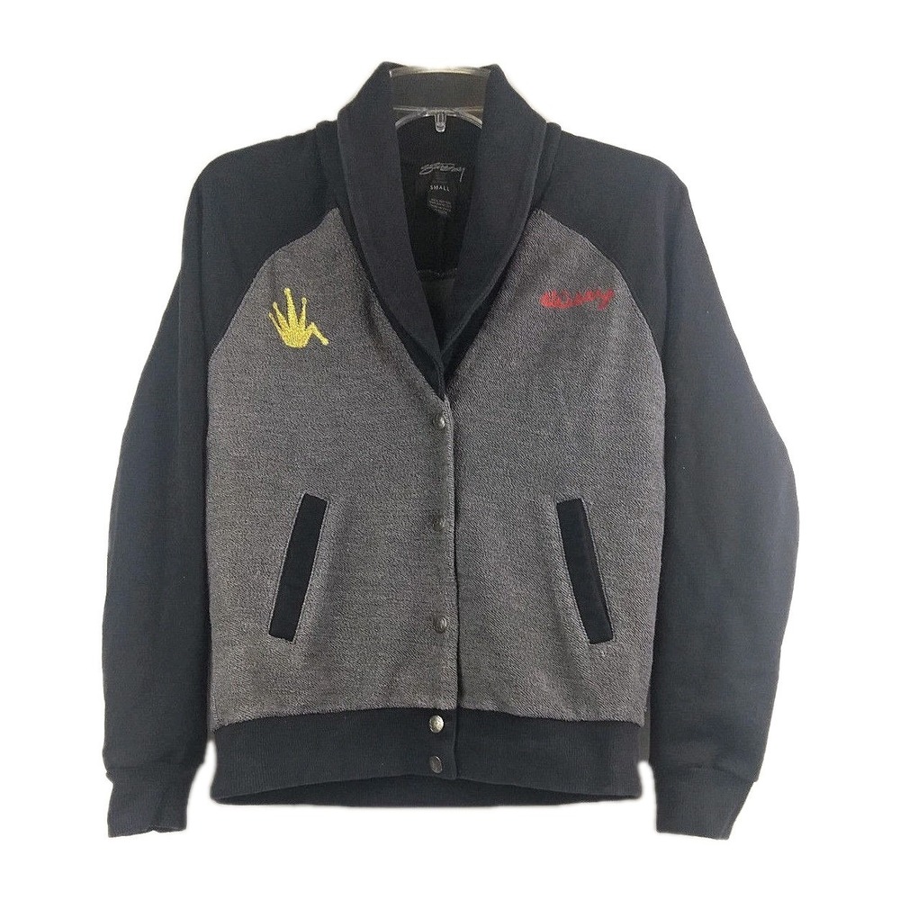 Vtg Y2K Stussy Knit Varsity Letterman  Stadium Jacket S Gray Black Cardigan Snap